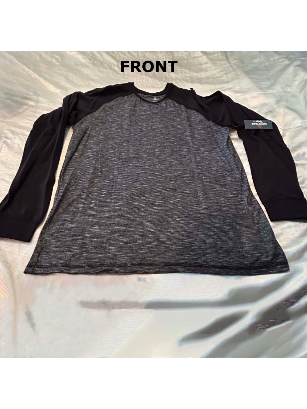 T-SHIRT, NAVY WITH MARBLED WHITE, SIZE 2XL, LONG SLEEVES SOLID NAVY, PURE COTTON